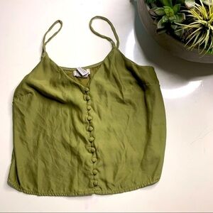 CAD olive green polyester spaghetti strap button front tank top medium